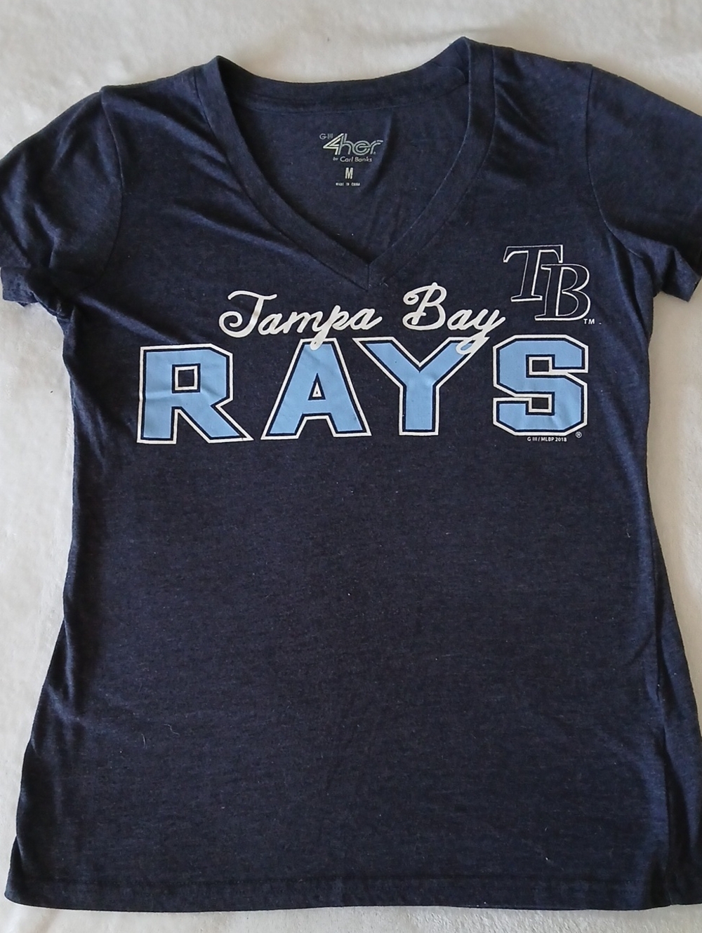 💚 Tampa Bay Rays Navy Womens MEDIUM V-Neck Tee by Carl Banks